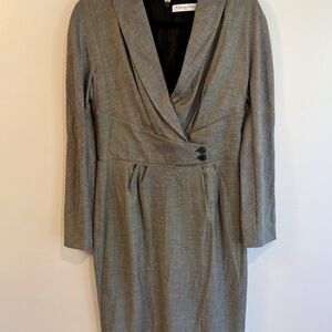 Authentic Christian Dior Gray Houndstooth Wool-Blend Dress - Silk Lined